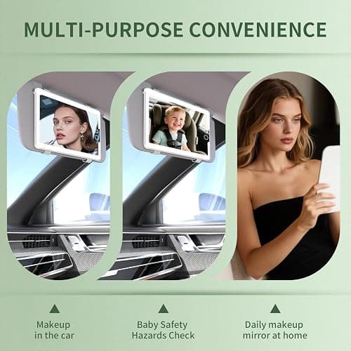 2PCS Car Visor Vanity Mirror with Lights, Rechargeable Dimmable Touch LED Sun Visor Mirrors, Large Detachable Vanity Makeup Mirror with 3 Color Modes for Truck SUV Car Accessories for Women(White) thumbnail 5