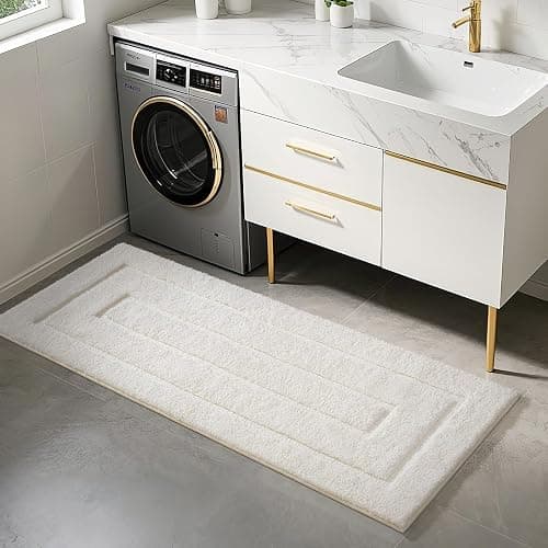 HOMORE Bathroom Runner Rugs 24x70 Non Slip Washable Long White Bathroom Rug Absorbent Plush Bath Rug for Shower Floor,Ivory thumbnail 6