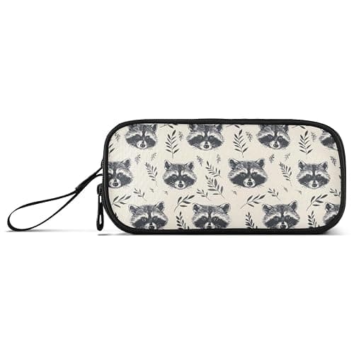 KUEJOP Retro Raccoon Style Pencil Case Big Capacity Pencil Pouch with Zipper Compartments Stationery Pencil Bag for Kids Teen School thumbnail 2