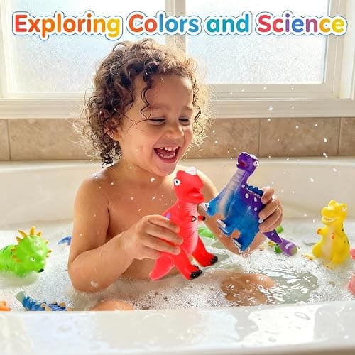 Color Changing Dinosaur Bath Toys: No Hole Mold Free Bath Toys for Kids Ages 3-5 & 4-8 | Magic Water Activated Bathtub Dino Play Set for Toddler Boys Girls thumbnail 5