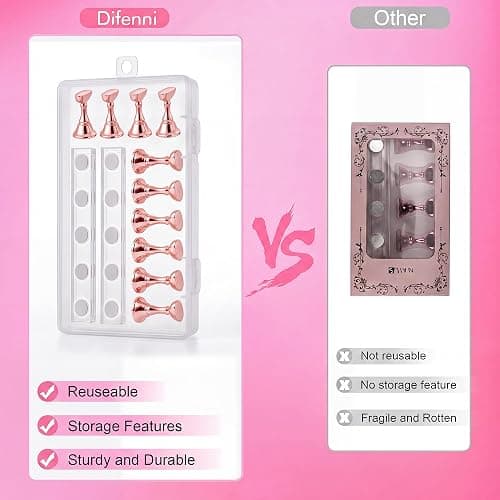 Difenni Nail Stand for Press Ons, Acrylic Magnetic Nail Tips Practice Holder,100 Pcs Reusable Double-Sided Tape Dot for Home DIY Salon Painting Nails Stand kit (Rose Gold) thumbnail 6