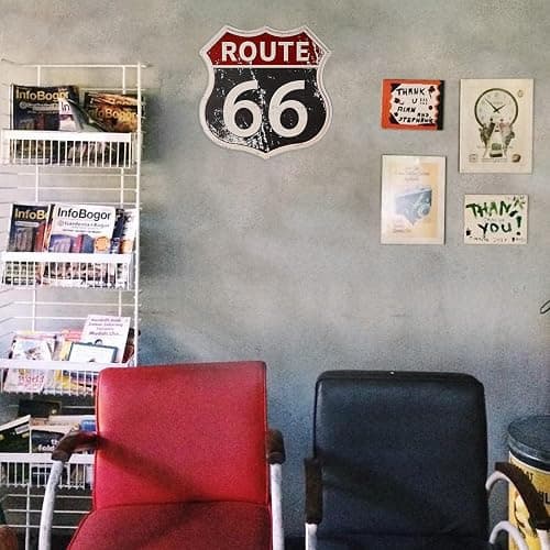 HANTAJANSS Route 66 Sign, 12x12 Inch Wall Art, Metal | Vintage retro road wall art for man cave garage bedroom, stainless steel with pre-drilled holes, nameplate slot, 12x12 inch thumbnail 5