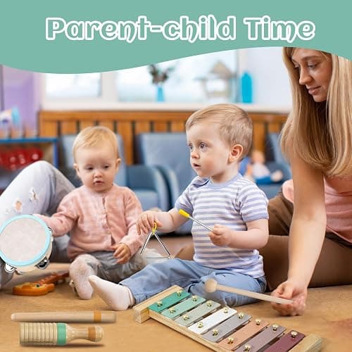 Raimy Musical Instruments Set - Neutral Colors Wooden Montessori Toys Percussion Music Modern Boho Xylophone Birthday Gifts for 1 2 3 Year Old Kids Baby Toddlers Boys Girls 3+ with Storage Bag thumbnail 8