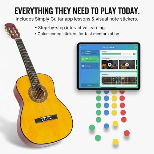 Music Alley MA-34-N 34 Inch Junior Classical Guitar for Kids, Natural | Nylon string acoustic beginner guitar for children with online lessons for school & home practice thumbnail 4