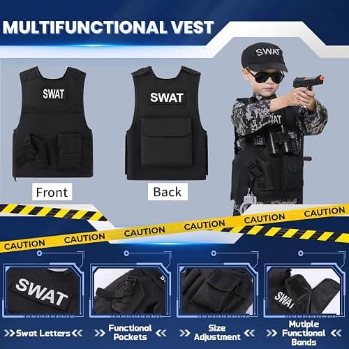 Wonrynn SWAT Police Officer Costume for Kids,Policea and Army Costume for Boys with camouflage uniform,SWAT Vest,Halloween Costume for Boy,Cosplay Themed Party for Boys Girls thumbnail 5