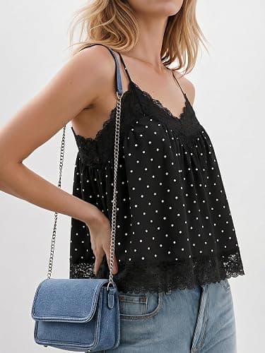 Yousify Women's Y2k Lace Cami Tops V Neck Babydoll Spaghetti Strap Going Out Tops Summer Cute Floral Flowy Camisole Shirts thumbnail 4