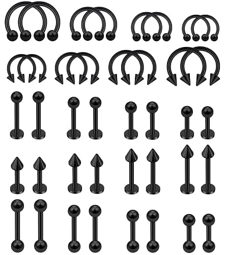 MONAZEO 40Pcs 16G Lip Rings Surgical Steel Snake Bite Jewelry Labret Monroe Barbell Daith Tragus Helix Piercing Nose Septum Jewelry for Women Men 6mm/8mm/10mm/12mm - Image 1