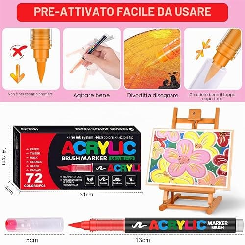 Bonala 72 Pennarelli Acrilici a Punta Pennello – Set di 72 Colori, Impermeabili e ad Asciugatura Rapida, per Sassi, Tessuti, Legno, Vetro, Ceramica, Metallo, Tela e Plastica thumbnail 2