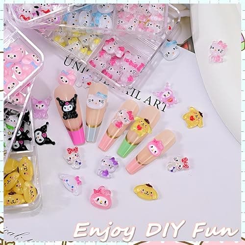 3D Cartoon Nägel Charms - 96 Pcs Niedlich Nagel Schmuck - Nagelschmuck mit Hase Katze Welpe Design - Bunt Zeichentrick-Tier Nagelstecker Schmucksteine - Nail Charms für Frauen Mädchen DIY-Dekoration thumbnail 2