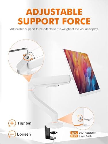 Ibergrif Single Monitor Arm Desk Mount for 13-32 Inch Screen, Ergonomic Height Adjustable Gas Spring Bracket, Tilt, Swivel, Rotation Monitor Stand with Cable Management, VESA 75/100mm, MA001W-White thumbnail 6