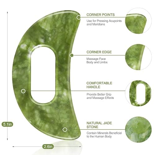 airogym Jade Stone Gua Sha Massage Tool Set Body GuaSha Tool with Handle Muscle Scraping Massage Tools Facial Anti Cellulite Spa Acupuncture Tools for Back Neck Face Leg Massage, Lymphatic Drainage thumbnail 3
