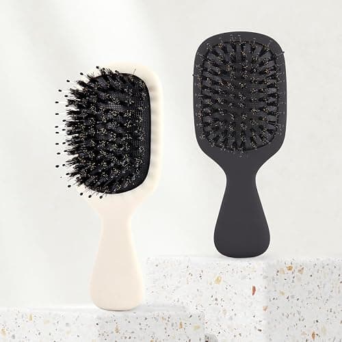 Jurrissa Mini Boar Bristles Hair Bursh, Travel Size Hair Brush for Women Men Kids, Protable Small Hair Brush for Pockets Purses, Mini Detangler Brush for Smooth Add Shine(White) thumbnail 8