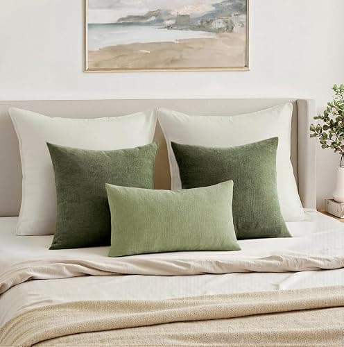 MIULEE Olive Green Couch Pillow Covers 18x18 Inch, Set of 2 Soft Chenille Decorative Throw Pillow Covers Farmhouse for Sofa Living Room Bed thumbnail 7