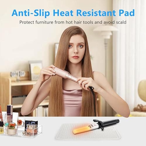Quccefods Heat Resistant Mat Large Silicone Hot Hair Tools Mat for Curling Irons Flat Iron Hair Straightener Vanity Mat Portable Hair Styling Tools Hot Pad 14.2"*11" thumbnail 3