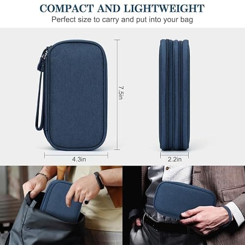 FYY Electronic Organizer, Travel Cable Organizer Bag Pouch Accessories Carry Case Portable Waterproof Double Layers All-in-One Storage for Cable, Cord, Charger, Phone, Earphone Navy thumbnail 2