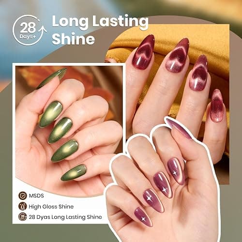 Beetles Golden Mirage Cat Eye Gel Nail Polish Set, 6 Colors Fall Gel | Glitter Gel Nail Polish Kit Pink Red Green Blue Brown Magnetic Shine Soak Off UV Salon DIY Manicure Gift for Women thumbnail 4