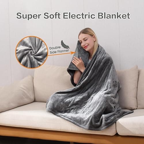 JIAMEIDING Heated Blanket Throw 50"x60", Super Soft Flannel Electric Throw Blanket, 3 Heating Levels, 4H Auto Off, Overheat Protection, Machine Washable, ETL & FCC Certified,for Home Office,Grey thumbnail 4