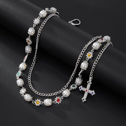 Fashion Layered Pants Wallet Chains - Exquisite Gold Silver Rhinestone Flower Pearl Jean Pocket Chain for Women Men Cute Bag Purse Charms Jewelry thumbnail 6