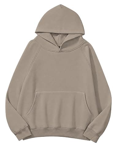 Lauweion Women Solid Basic Fleece Letter Loose Hoodie Sweatshirt Long Sleeve Kangaroo Pocket Drop Shoulder Pullovers Top - Image 1