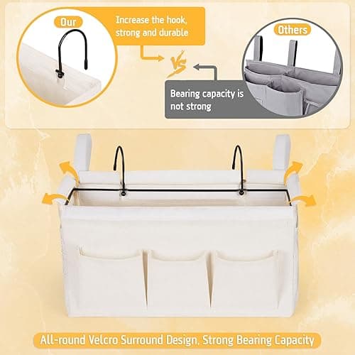 Lilithye Bedside Caddy Bedside Organizer Bedside Storage Caddy with Fixed Straps and Water Bottle Holder for Home College Dorm Bunk Bed Hospital Bed Crib Bed Rails (White) - White thumbnail 5
