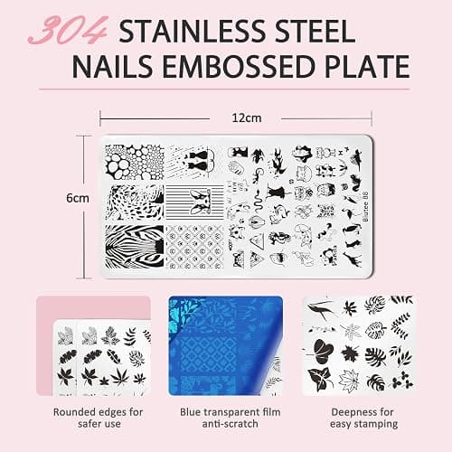 Biutee Nail Art Stamping Plates Set 10PCS French Line Stamp Templates, Nail Stamping Kit with Silicone Nail Stamper for DIY Print Manicure Salon Design Gift In Home thumbnail 7