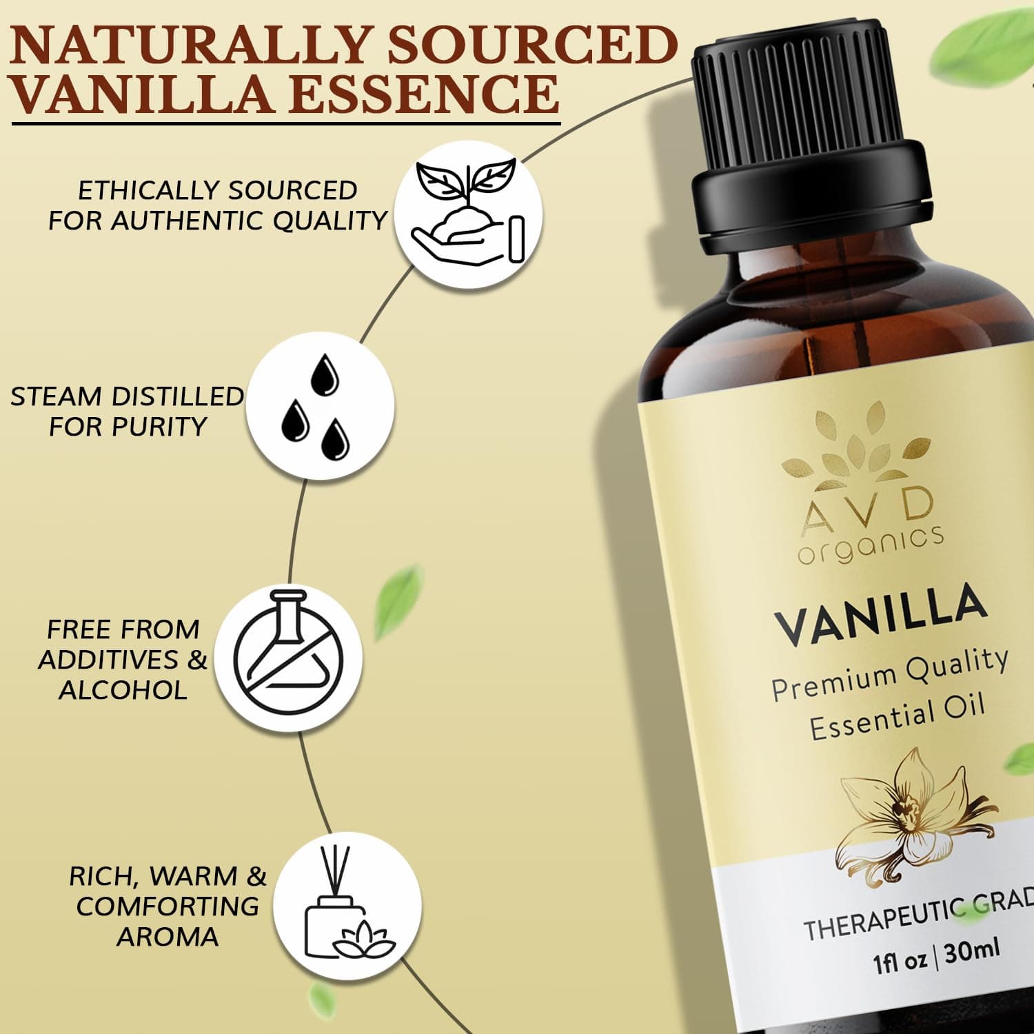 AVD Organics Vanilla Essential Oil 30ml | Pure & Natural Sweet Aroma Oil for Diffusers, Candles, DIY Blends & Home Ambience | 1 fl. oz thumbnail 5