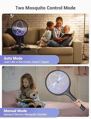 YISSVIC Electric Fly Swatter 4000V Bug Zapper Racket Dual Modes Mosquito Killer with Purple Mosquito Light Rechargeable for Indoor Home Office Backyard Patio Camping (Black-1 Pack) thumbnail 5