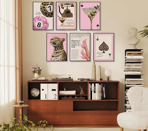 6Pcs Trendy Pink Leopard Wall Art Vintage Preppy Posters Prints Y2k Luxury Aesthetic Wall Decor Pictures Lucky 8 Ball Cheetah Painting for Girls Bedroom Dorm Decorate 12x16in Unframed thumbnail 3