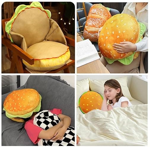 Cheeseburger Pillow That Opens, Burger Pillow That Opens for Your Head, Hamburger Pillow Head Inside (Hamburg) thumbnail 7