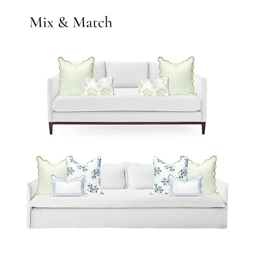 Hofdeco Premium Coastal Patio Indoor Outdoor Scalloped Throw Pillow Cover Only, 20"x20" Water Repellent for Backyard, Couch, Green Print Stripes thumbnail 4