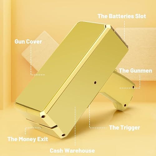 Alagoo Super Money Guns Paper Playing Spary Money Gun Make it Rain Toy Gun, Handheld Cash Gun Fake Bill Dispenser Money Shooter Toy(Metallic Gold) thumbnail 7