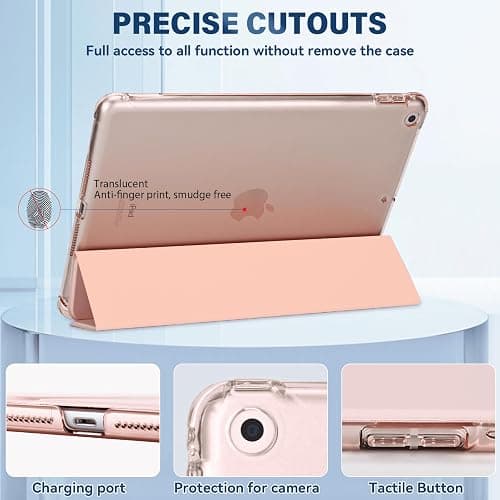 4UBonLife Case for iPad 9th/8th/7th Generation 10.2 inch 2021/2020/2019 with Pencil Holder, Slim Stand Protective Case with Translucent Frosted Hard Back Cover Shell, Pink thumbnail 4