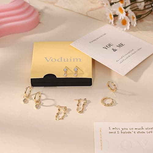 Voduim Gold Earrings for Women, Dainty Earring Stacks 14K Gold Plated Chain Earrings Cute Hypoallergenic Huggie Earrings for Women Trendy Unique Drop Hoop Earrings Stack Fashion Gold Jewelry Set thumbnail 4