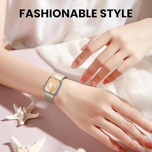 WANLISS Original Metal Milanese Loop Compatible with Apple Watch Band 38mm 40mm 41mm 42mm 44mm 45mm 49mm for Women Men, Magnetic Steel for iWatch Se Ultra Series 10 9 8 7 6 5 4 3 2 1,Champagne gold thumbnail 7