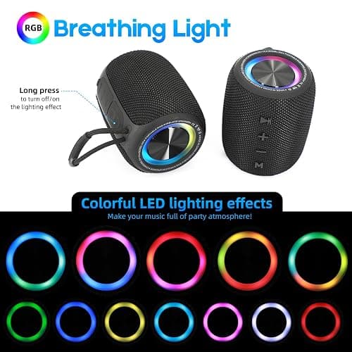 Portable Bluetooth Speaker, BT5.3 Wireless Speaker 20W Bass Diaphragms with Multi LED Light Dynamic Modes, IPX6 Waterproof 16H Playtime supports FM Mode, TF, USB for Home, Cycling, Outdoor, Beach thumbnail 3