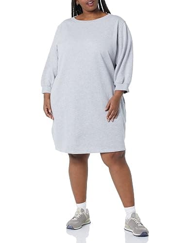 Amazon Essentials Women's Fleece Blouson Sleeve Boatneck Sweatshirt Dress (Available in Plus Size) thumbnail 3