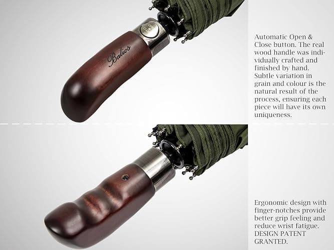 Balios Travel Folding Umbrella with Real Wood Handle Auto Open Close Vented Windproof Canopy - Designed in UK thumbnail 3