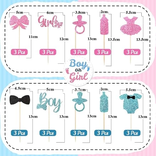 Tortendeko Babyparty, 30 Stück Boy or Girl Gender Reveal Party Kuchen Torten Dekoration, Cake Cupcake Topper Geschlecht Offenbaren Kuchendeko für Jungen Mädchen Baby Shower Geburtstag (Blau Rosa) thumbnail 3