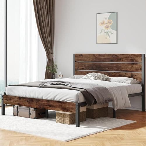 Fluest Queen Bed Frame with Headboard and Footboard, with Under Bed Storage, All-Metal Support System, No Box Spring Needed, Easy Assembly,Rustic Brown thumbnail 3