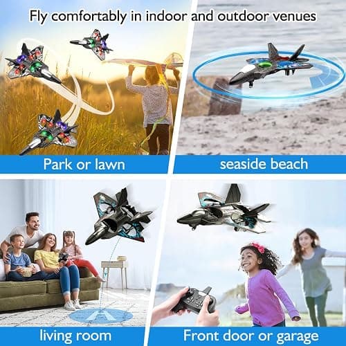 RC Plane Drone Helicopter Quadcopter, RTF 2.4GHz 6-axis Gyro Remote Control Airplane RC Jet Fighter with 3D Flip, Gravity Sensing, Spray Stunts Easy to Fly RC Glider Toys for Adult Kids (Grey) thumbnail 7