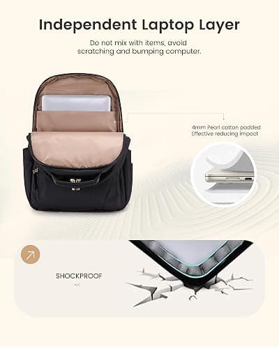 LOVEVOOK Laptop Backpack for Women with 2X Extra-Large Tumbler Pockets, 15.6" Work Backpack Purse, Travel Personal Item Bag, Carry On Business Computer Bag for Office, School, or Gift, Black thumbnail 5