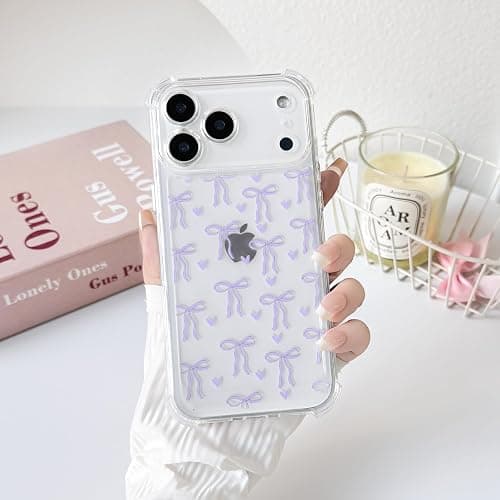 Lovmooful Compatible for iPhone 17 Pro Max Case Clear Cute Bowknot Heart with Four Corners Shockproof Design for Girls Women Soft TPU More Protective Girly for iPhone 17 Pro Max Case-Purple Bow thumbnail 7