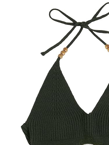 Verdusa Women's Y2k Halter Tops Gothic Clothes Summer Going Out Tops Crochet Cami Tie Boho Cowgirl Outfits - Medium - Green White thumbnail 4