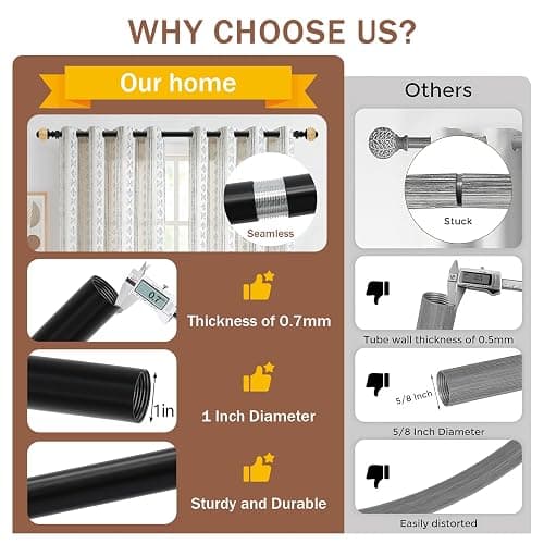 Curtain Rods for Windows,1 Inch Adjustable Window Curtain Rod, Curtain Rod Set with Luxury Crystal Translucent Finials for Bedroom, Living Room (Black Gold, 28-52 in) thumbnail 2