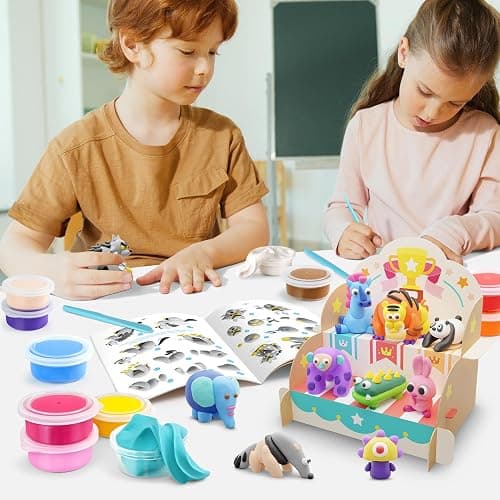 Drama Planet Air Dry Clay Kit for Kids - Comes with Instructional Guide Featuring 4 Scenes & 26 Projects Tutorials, 18 Cans of Modeling Clay, Includes Display Stand, Gift for Girls and Boys thumbnail 4
