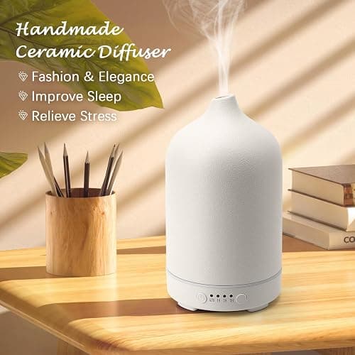 Diffuserlove Ceramic Diffuser 250ML Essential Oil Diffusers Aromatherapy Essential Oil Diffuser for Room Air Diffuser for Home Bedroom Stone Diffuser (White Big Size 250ml) thumbnail 3