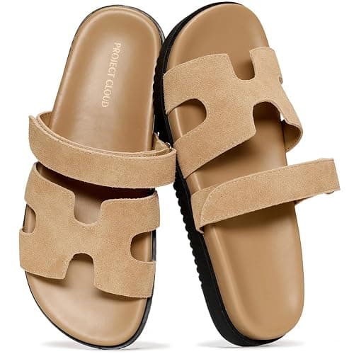 Project Cloud 100% Genuine Leather Sandals for Women Footwear - Stylish Womens Sandals with Plush & Soft Insole - Non-Slip and Water-Resistant Beach Sandals Slides for Women (Mayvy) - Image 1