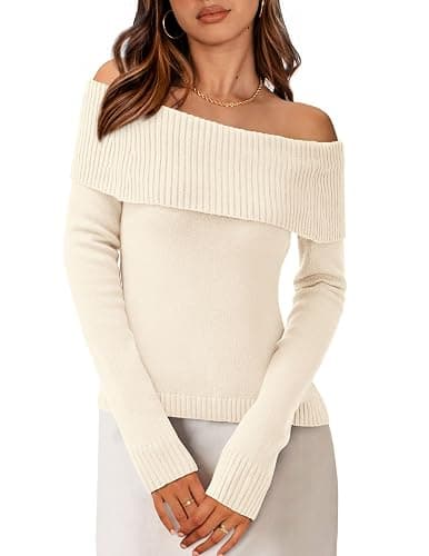 PRETTYGARDEN Off The Shoulder Sweater for Women 2025 Fall Fashion Cute Long Sleeve Tops Winter Ribbed Pullover Knit Outfits - Image 1