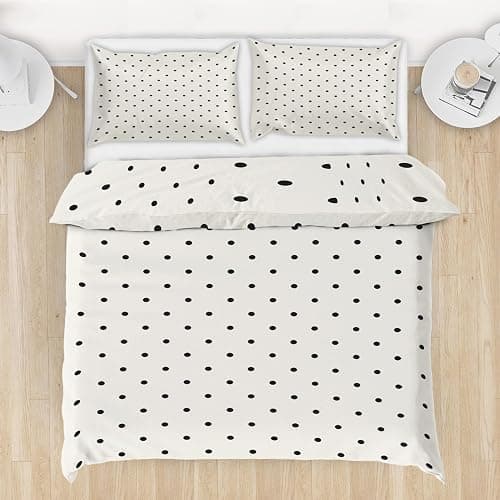 Polka Dot Duvet Cover Set 3 Pieces, Black and White Dot Modern Full Size Comforter Cover Soft Microfiber Bedding Set with Zipper & Ties, 1 Duvet Cover 80x90 inches, 2 Pillowcases thumbnail 2