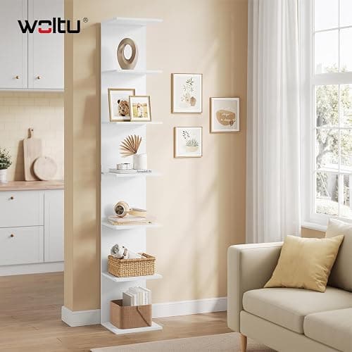 WOLTU Regal mit 7 Ebenen, für Wohnzimmer Schlafzimmer Büro, Bücherregal Standregal schmal, freistehend wandmontiert, aus Holzwerkstoff, 30x189,5x28 cm, Weiß thumbnail 2